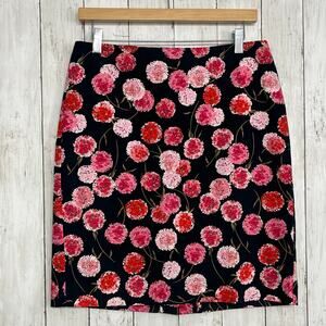 Talbots Floral Black Pink Mid Rise Lined Fitted Pencil Knee Work Dress Skirt 10P